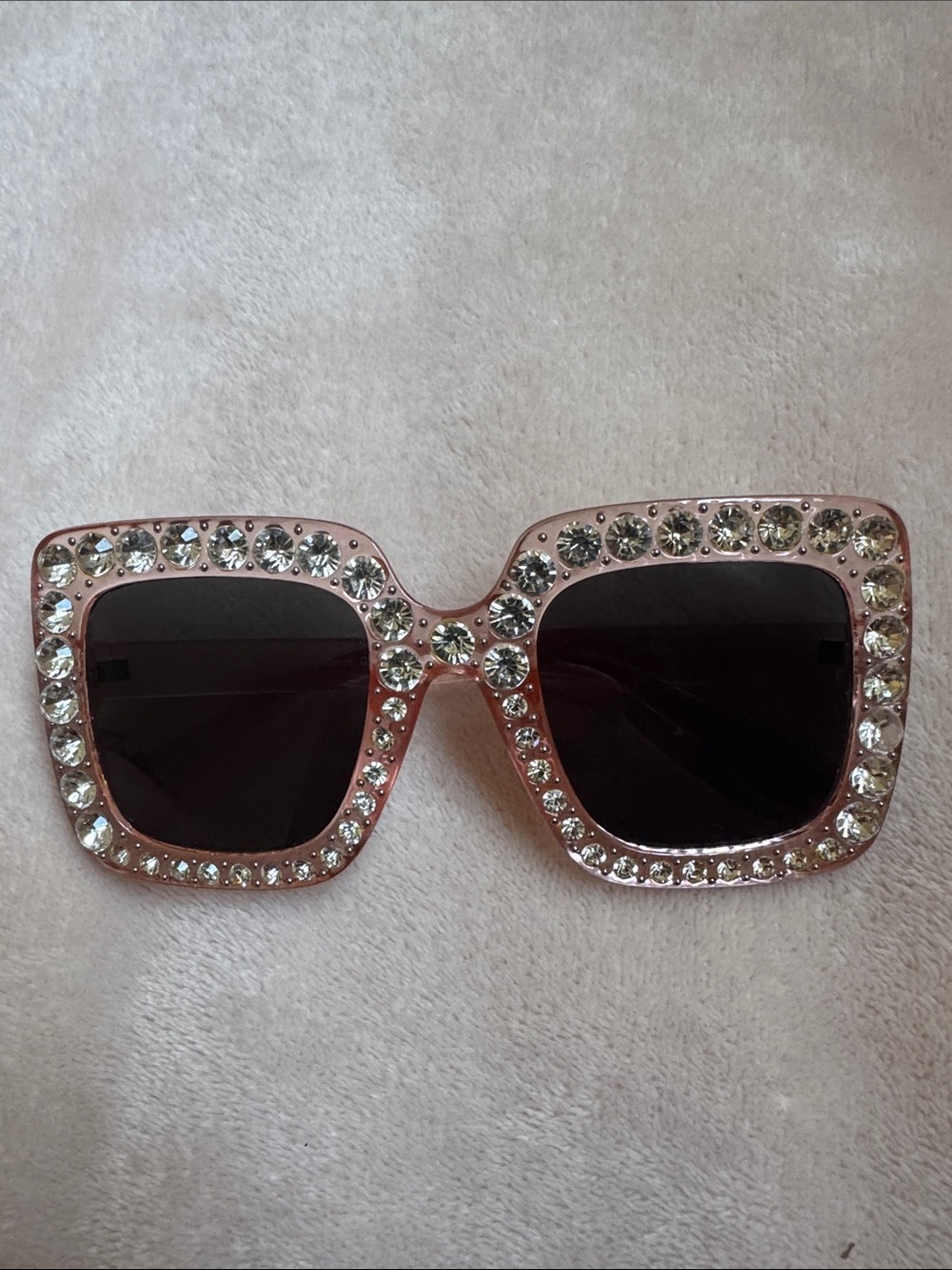 Pink Crystal-Embellished Square Sunglasses